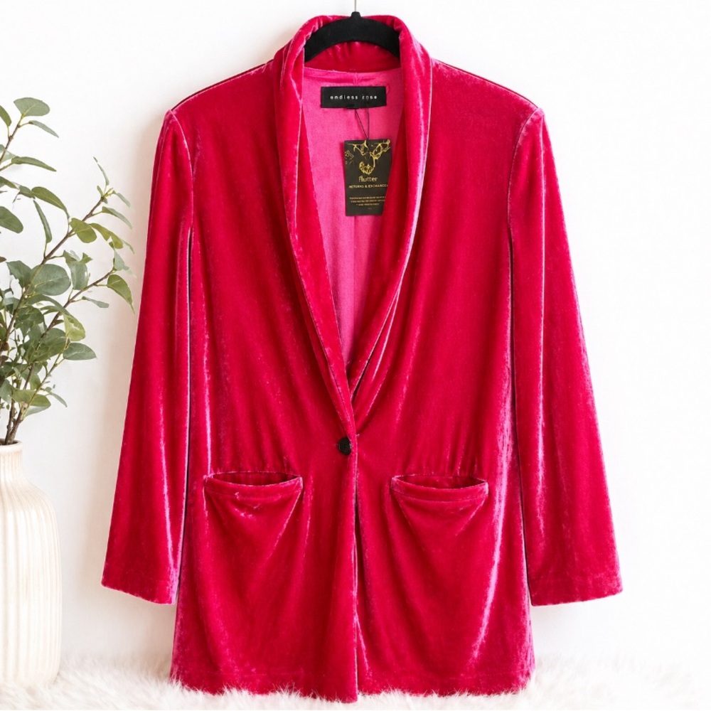 Endless Rose Womens XS Velvet Blazer Pink 1 button Jacket Soft
